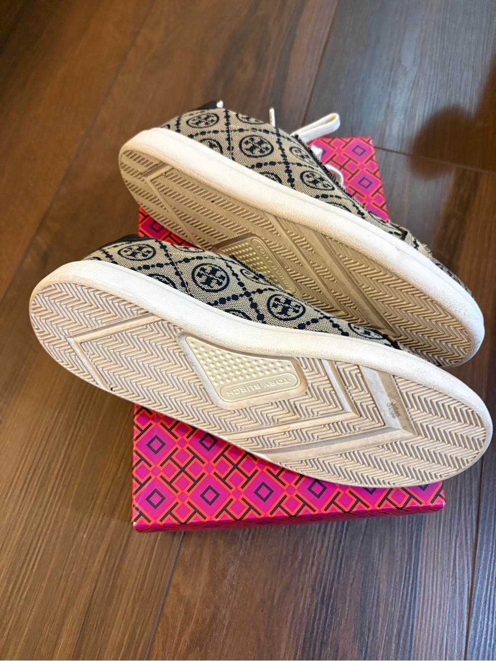 Tory Burch Navy and White Monogram Canvas Sneakers - Picture 5 of 5